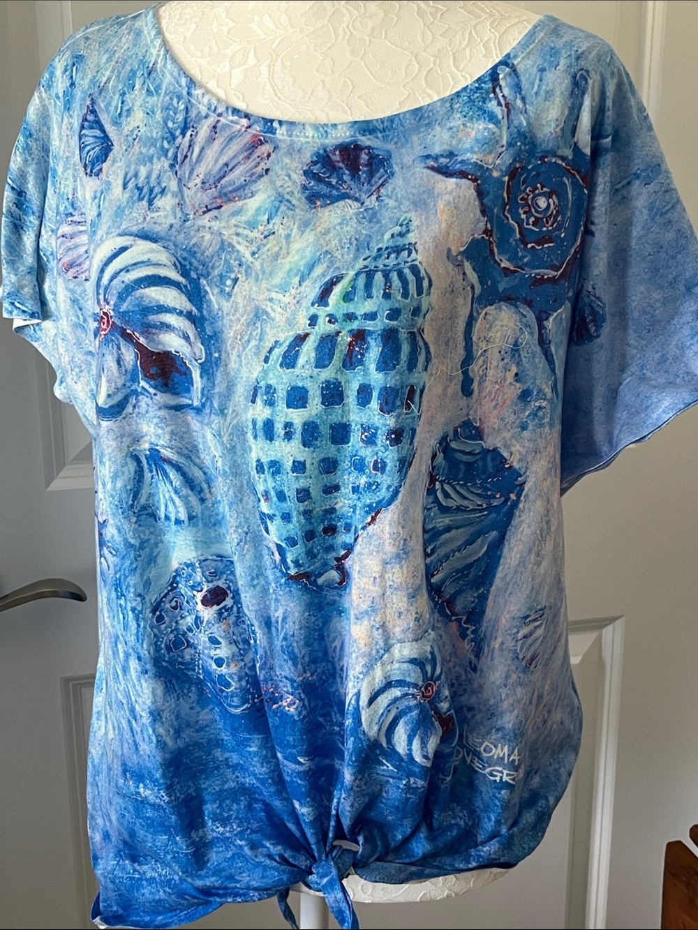 Leoma Lovegrove Vibrant Blue Seashell Tie-Hem Tunic Top